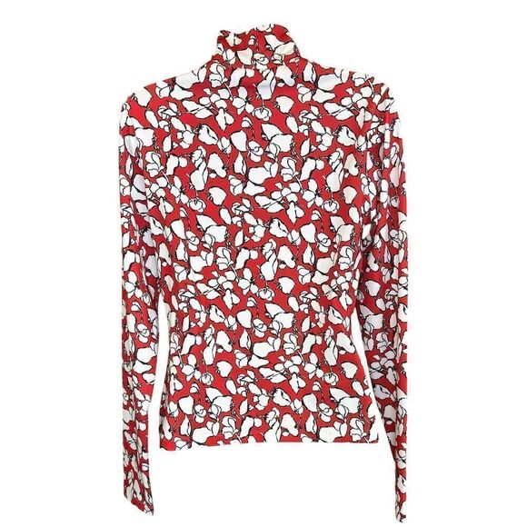 Jason Wu Jersey Turtleneck in Abstract Floral Print in Plaster Red & White NWT S - Picture 7 of 10
